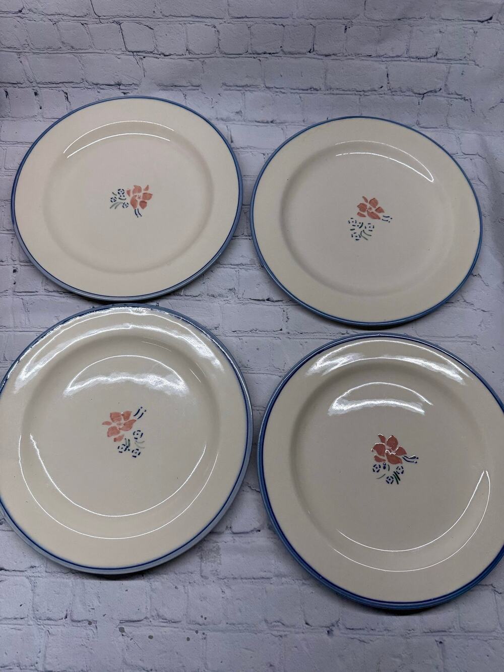 Longaberger Meadow Blossom Set of 4 dinner plates Hartstone Pottery 11" Rare HTF